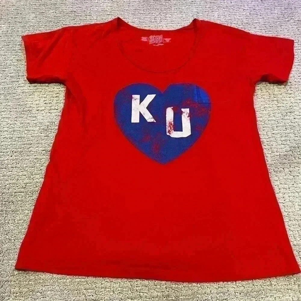 Kansas Jayhawks the original Retro Brand KU Heart shirt Women’s size Medium Red